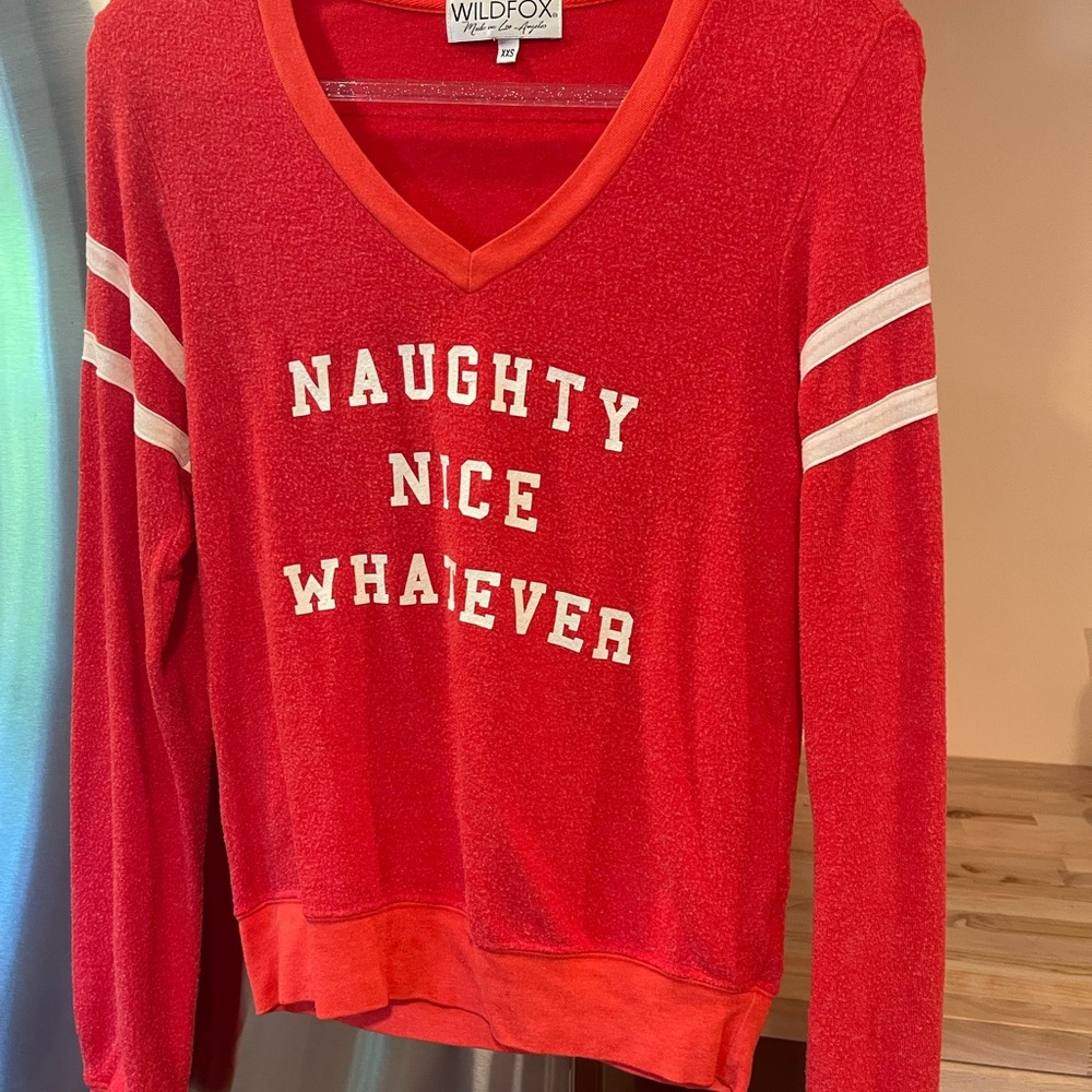 Wildfox Red Naughty Nice V-Neck Sweatshirt size XXS